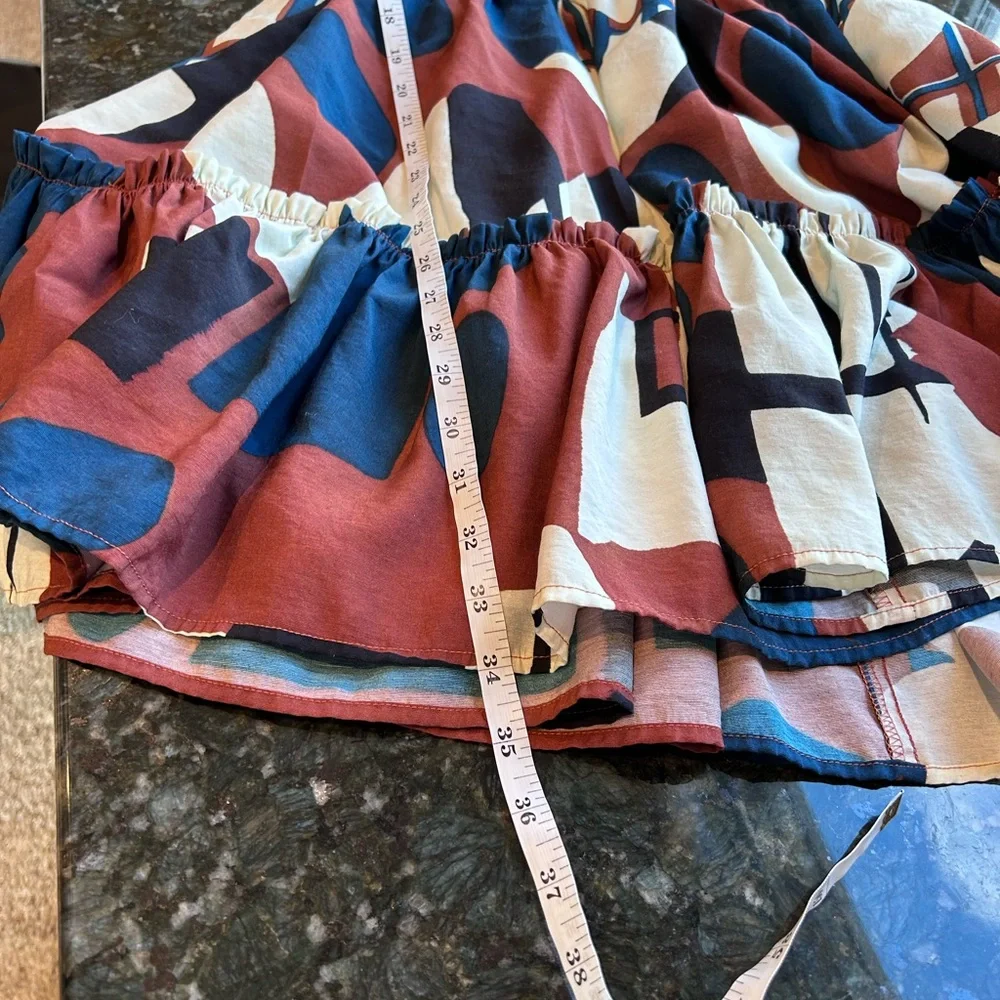 Eva Franco Ulani Tiered Mini Dress in Shasta. 6. Bold. Art to wear. V neck. USA - Picture 15 of 16